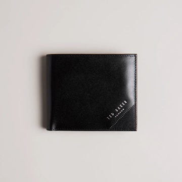 Εικόνα της 267038-BLACK TED BAKER LEATHER PRUGS Embossed Corner Leather Bifold Coin Wallet