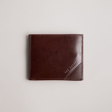 Εικόνα της 267038-BROWN TED BAKER LEATHER PRUGS Embossed Corner Leather Bifold Coin Wallet