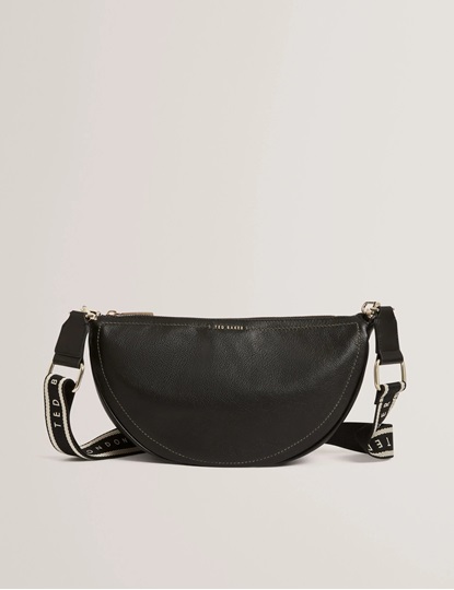 Εικόνα της 281395-BLACK TED BAKER LORREEN Webbing Leather Half Moon Crossbody Bag