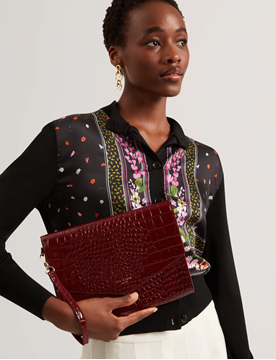 Εικόνα της 282510-WINE TED BAKER WESSLIE Croc Effect Icon Envelope Pouch