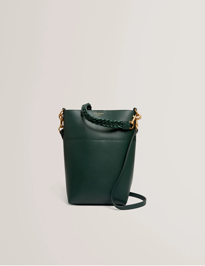 Εικόνα της 281740-GREEN TED BAKER WANNDA Weave Handle Leather Medium Bucket Bag