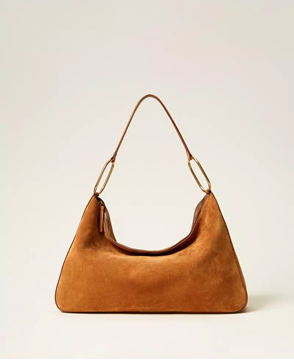 Εικόνα της TWINSET SUEDE LILIANE LARGE BAG WITH RINGS BROWN