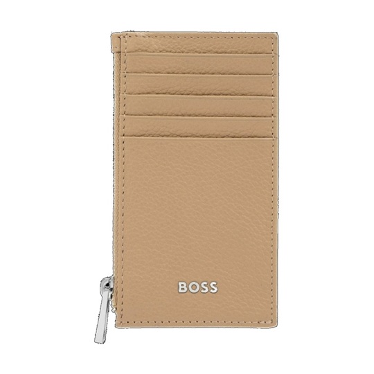 Εικόνα της HUGO BOSS Θήκη καρτών με φερμουάρ Classic Grained Camel
