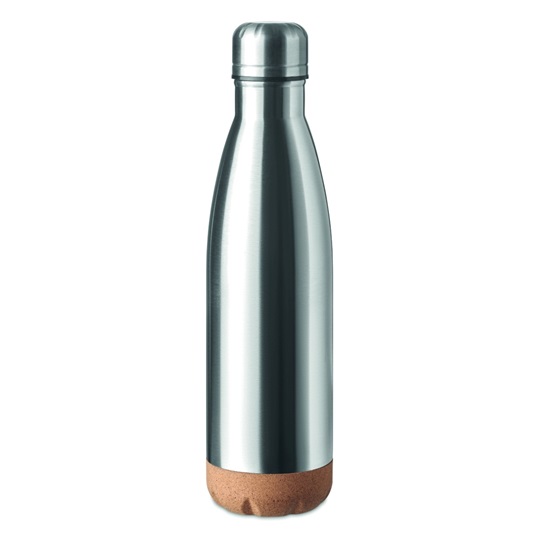 Εικόνα της Θερμός μπουκάλι 500ml ανοξείδωτο με βάση φελλού – Ματ ασημί – Εταιρικό δώρο