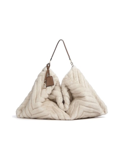Εικόνα της Liu Jo τσάντα ώμου Foulard L faux fur – Κρεμ
